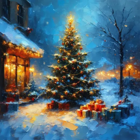 Glowing Impressionist Christmas Tree Celebration