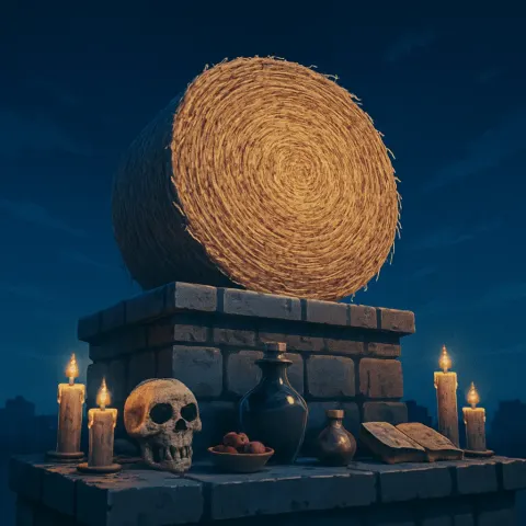 Single Large Round Bale of Sun-bleached Tan
