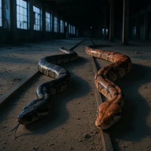 Two Diverse Boa Constrictors Glide Along Leading Lines