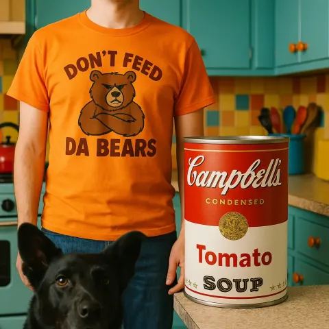 Person Wearing an Orange "Don't Feed Da Bears" Shirt Stands