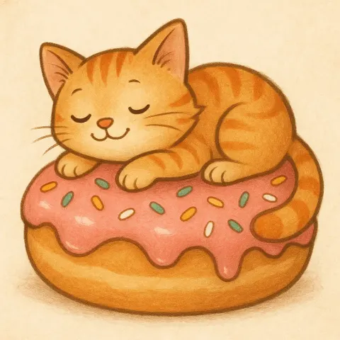 Calm Kitten Lounging Above a Doughnut Lying on the Ground