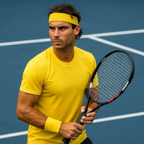 Tennis Player Wearing a Yellow Headband and Wristband