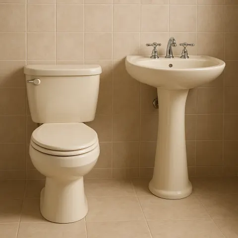 Bathroom Setting Featuring a Cream-colored Toilet