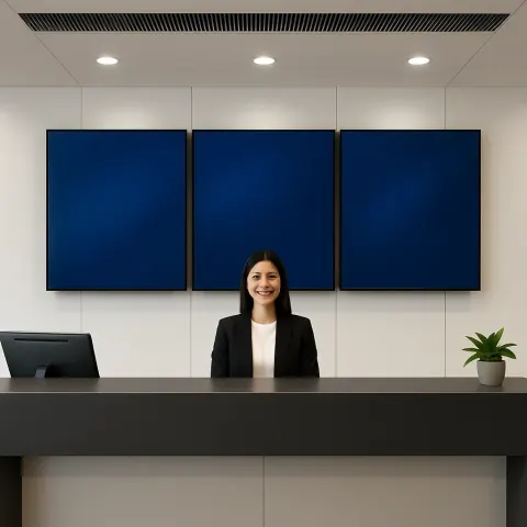 Modern Reception Area with Staff Behind a Sleek Counter