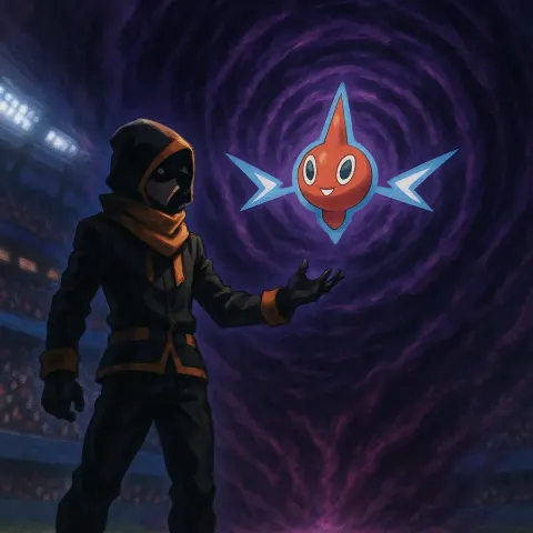 Mysterious Trainer Wearing Black and Orange Attire Stands