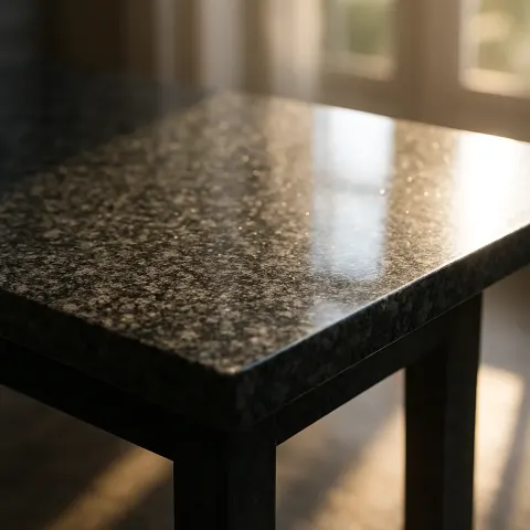 Polished Granite Tabletop Glimmered Softly in the Gentle Morning Sunlight