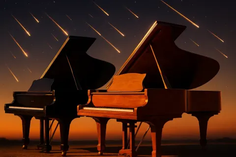 Two Diverse Grand Pianos Glow in Vibrant