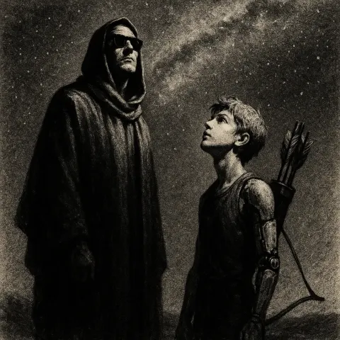 Robed Lover in Sunglasses Gazes Afar