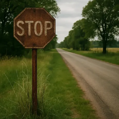 Faded Signpost Standing Along a Peaceful Rural Lane
