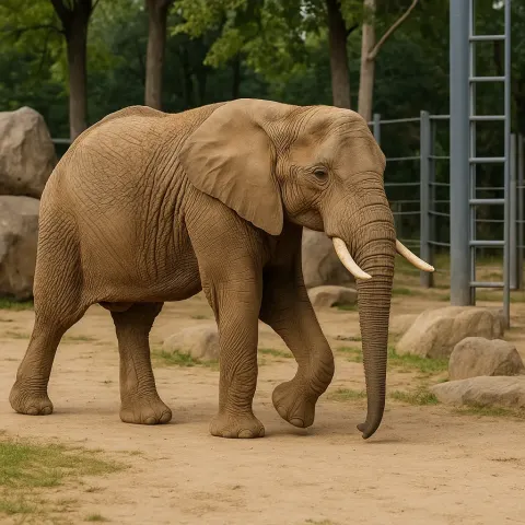 Elephant Walking in an Enclosure with Rocks