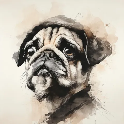 Confused Pug Headed Man in Ink Wash