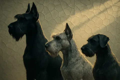 Three Giant Schnauzers—one a Solid Black Imposing Figure