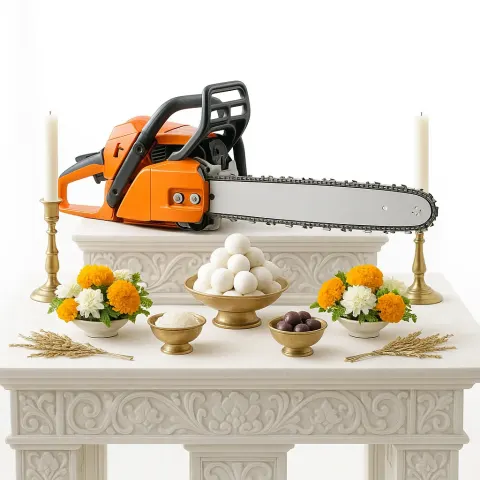 Professional Long-bar Chainsaw on a Central Altar of Mysterious Offerings