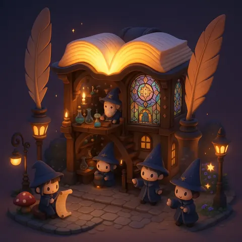 3D Chibi-style Miniature of a Magical Wizard's Atelier