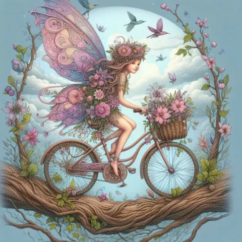 Fairy Riding Bicycle in Dreamy Forest