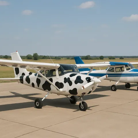 Two Small Propeller Airplanes Parked on an Airfield