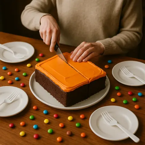 Person Is Cutting a Rectangular Chocolate Cake