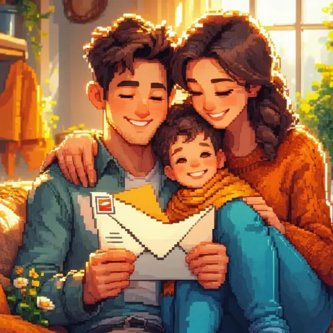 Pixel Son Reading a Letter at Home