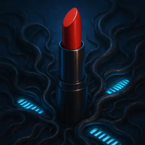 Vibrant Lipstick Stands Out Against Metallic Tendrils