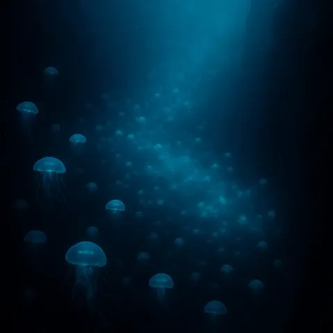Vast Swarm of Luminous Jellyfish Drifts Silently