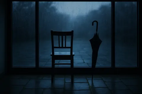 Through a Large Window Revealing a Rainy Day Outside