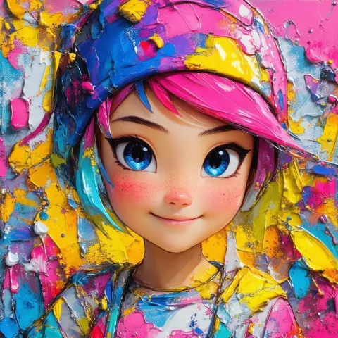 Encaustic Splatoon Girl in Vibrant Wax