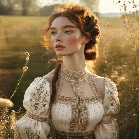 Eleanor Tomlinson in Wistful Vintage Peasantry