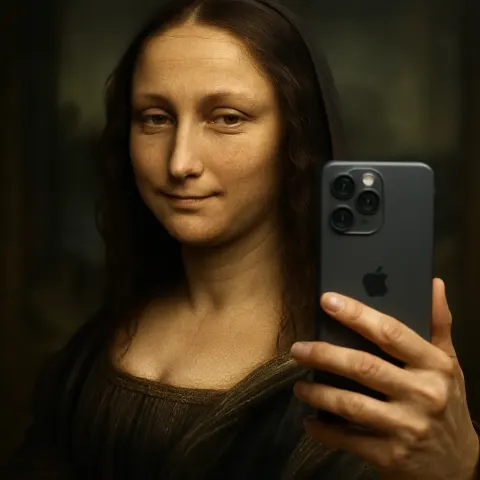 Digitally Designed Image Depicting the Iconic Mona Lisa Taking