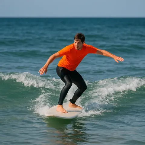 Surfer Wearing a Bright Orange Shirt