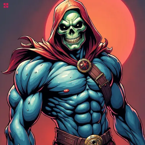 Skeletor Flexing in Bold Manga Style