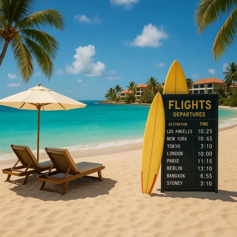 Tropical Beach with Lounge Chairs