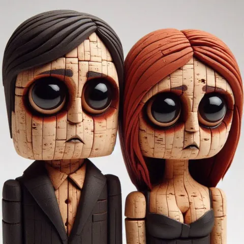 Sad Cork Dolls with Big Round Eyes