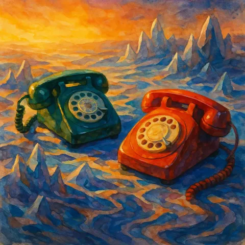 Two Varied Dial Telephones on Bizarre Crystalline Terrain