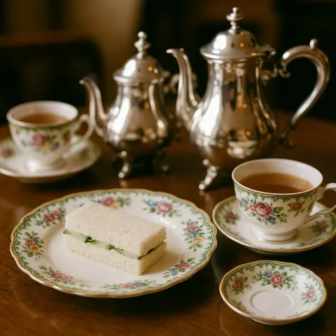 Classic Afternoon Tea Setting with Silver Tea Pots