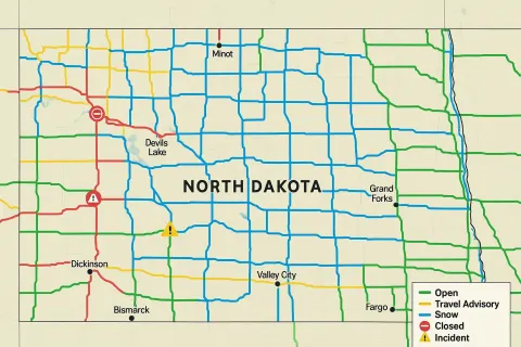 Map Displaying North Dakota Road Conditions