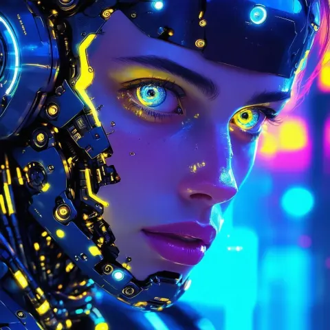 Neonpunk Cyborg With Large Expressive Eyes