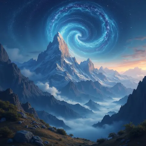 Paisley Swirled Mountains Under Starry Sky