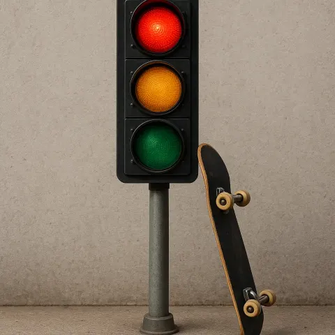 Show an Image of a Skateboard Propped