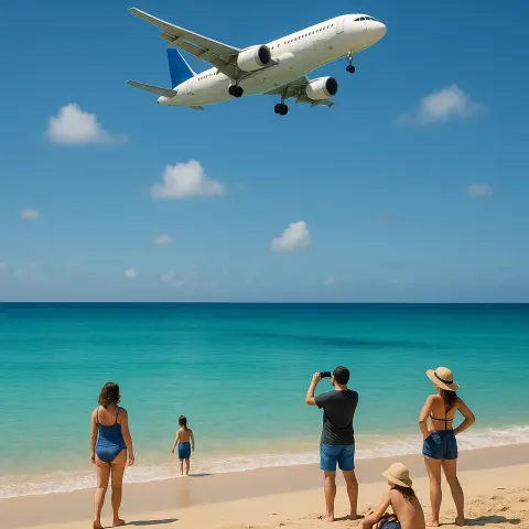 Serene Beach Scene with People near the Shore