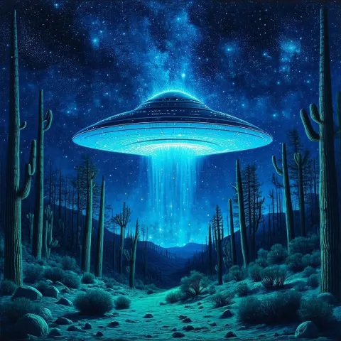 Blue Glowing UFO Fresco in Joshua Tree