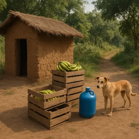 Rural Outdoor Scene Featuring a Small Mud-brick Structure