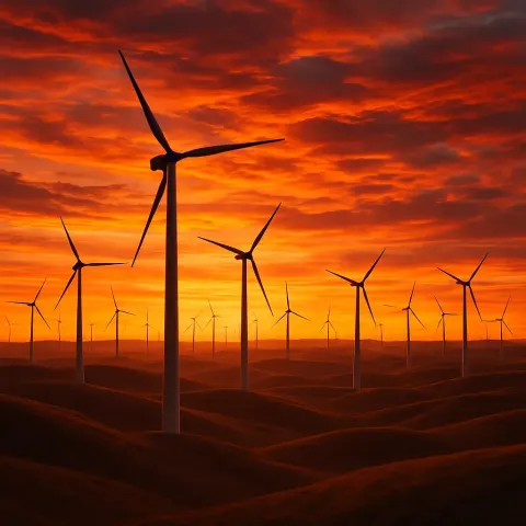 Sprawling Wind Farm of Countless Turbines Spins Slowly