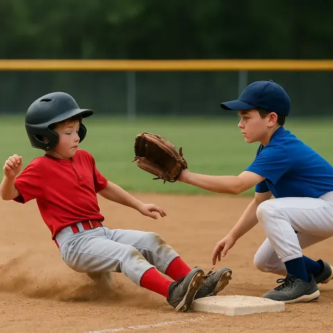 Young Baseball Player Attempting to Steal a Base