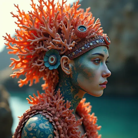 Coral Reef Headdress in Radiant Portrait