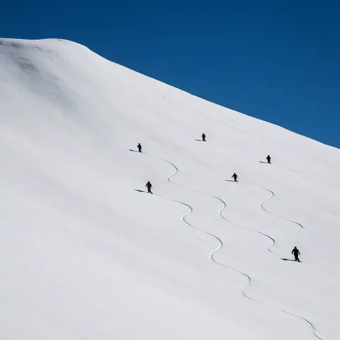 Handful of Distant Skiers Carve Barely Visible Trails