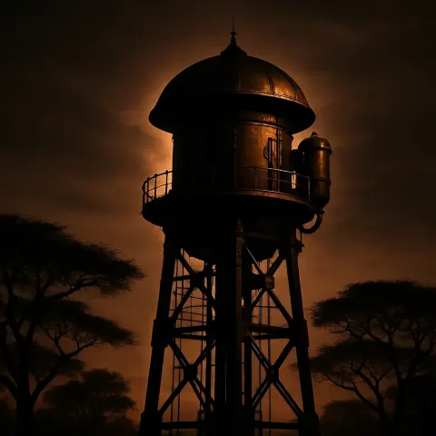 Classic Mushroom-topped Steampunk Water Tower with Lattice Legs
