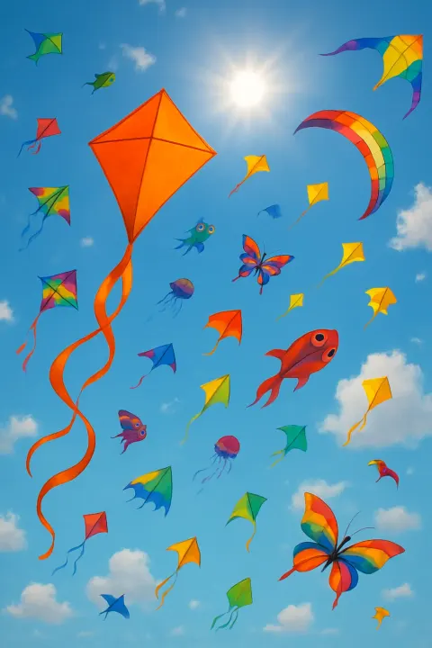 Vivid Orange Kite Soars Elegantly