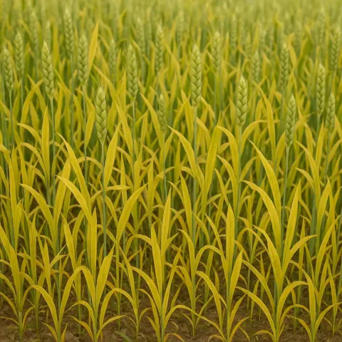 Wheat Field with Numerous Plants Showing Abnormally Short Growth