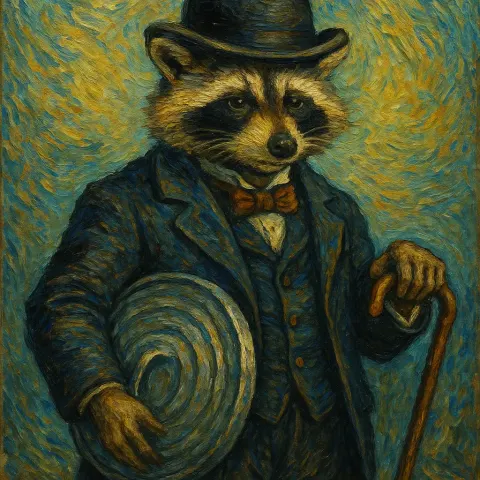 Oil Painting Inspired by Vincent Van Gogh Featuring a Raccoon