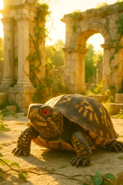 Single Box Turtle with Striking Bright Red Irises